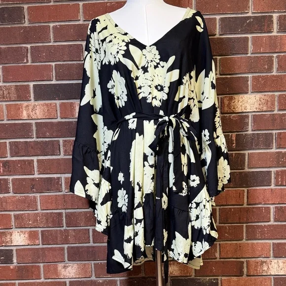 Anthropologie Bel Kazan Tie Ruffle Floral Printed Kaftan - Picture 2 of 16